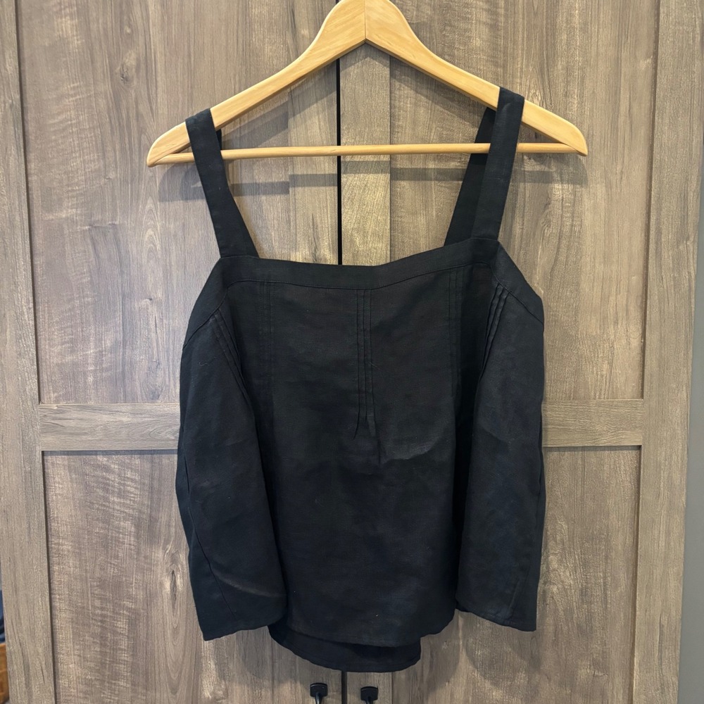 J.Crew Women Black 100% Linen Pintuck Tie Back Tank Top Size M